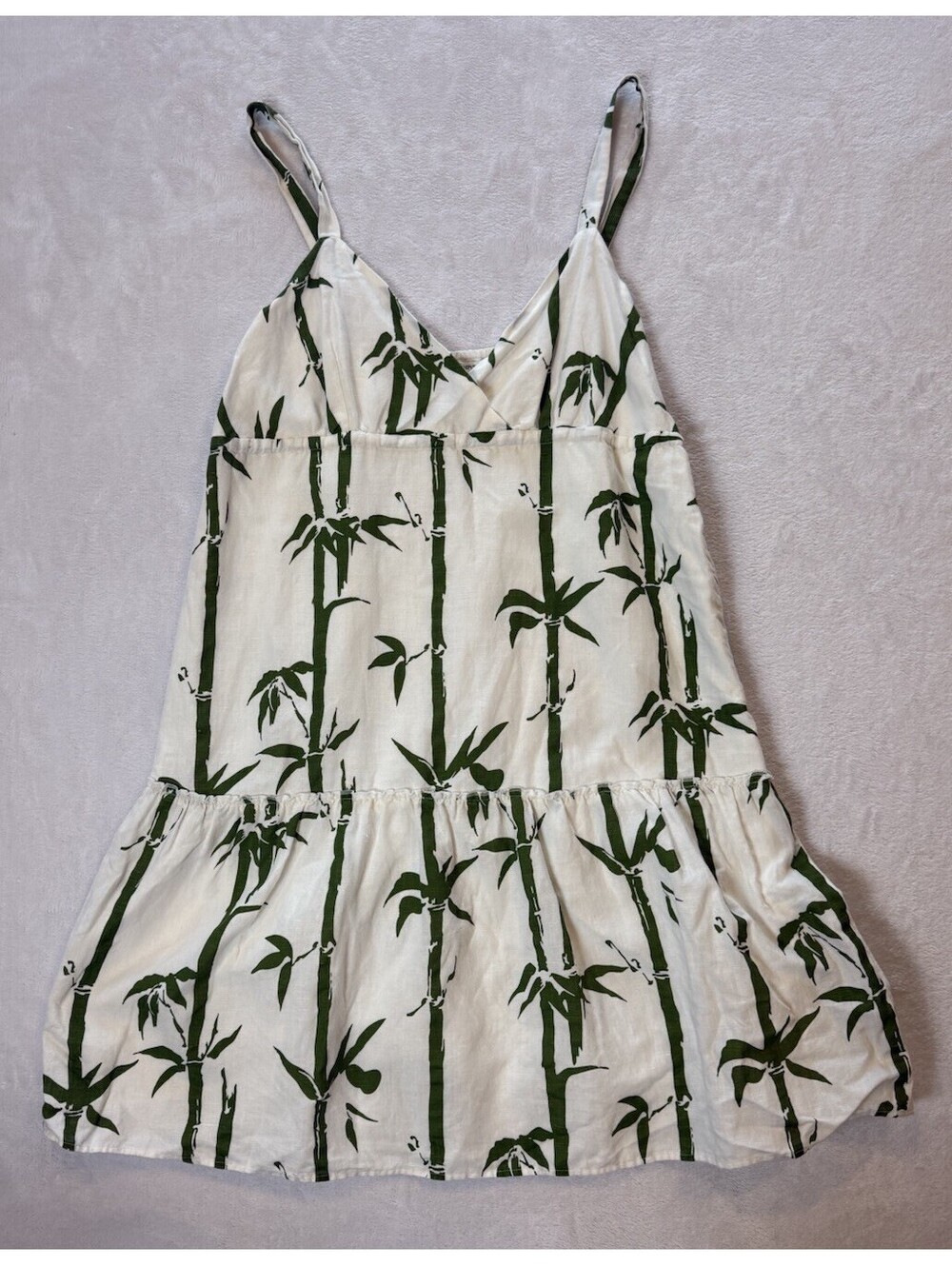 Banana Republic White Linen/cotton Dress Bamboo Print Size S Sundress
